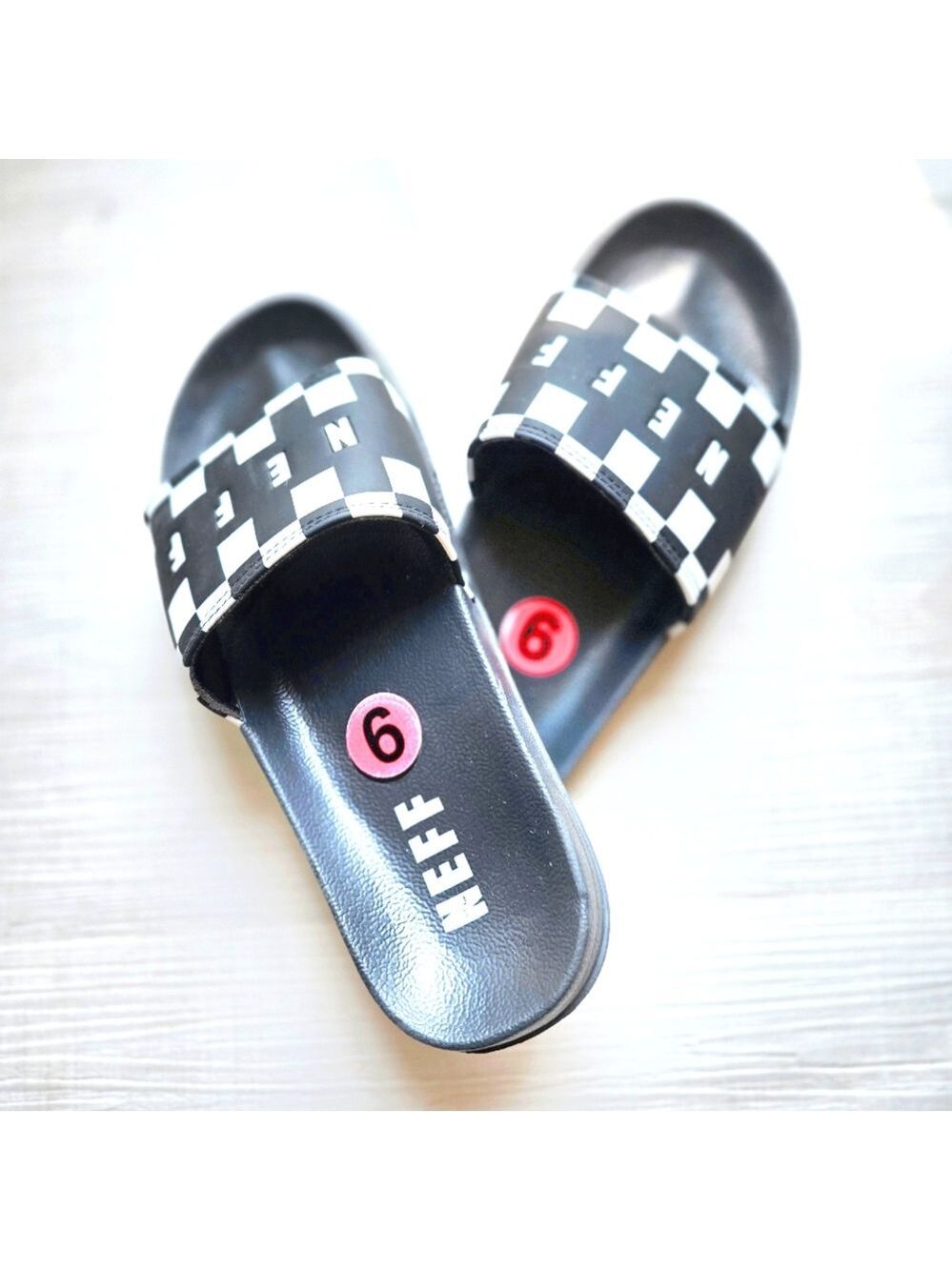 NEW! Neff Black and White Checkered Slides Sandals Size 6